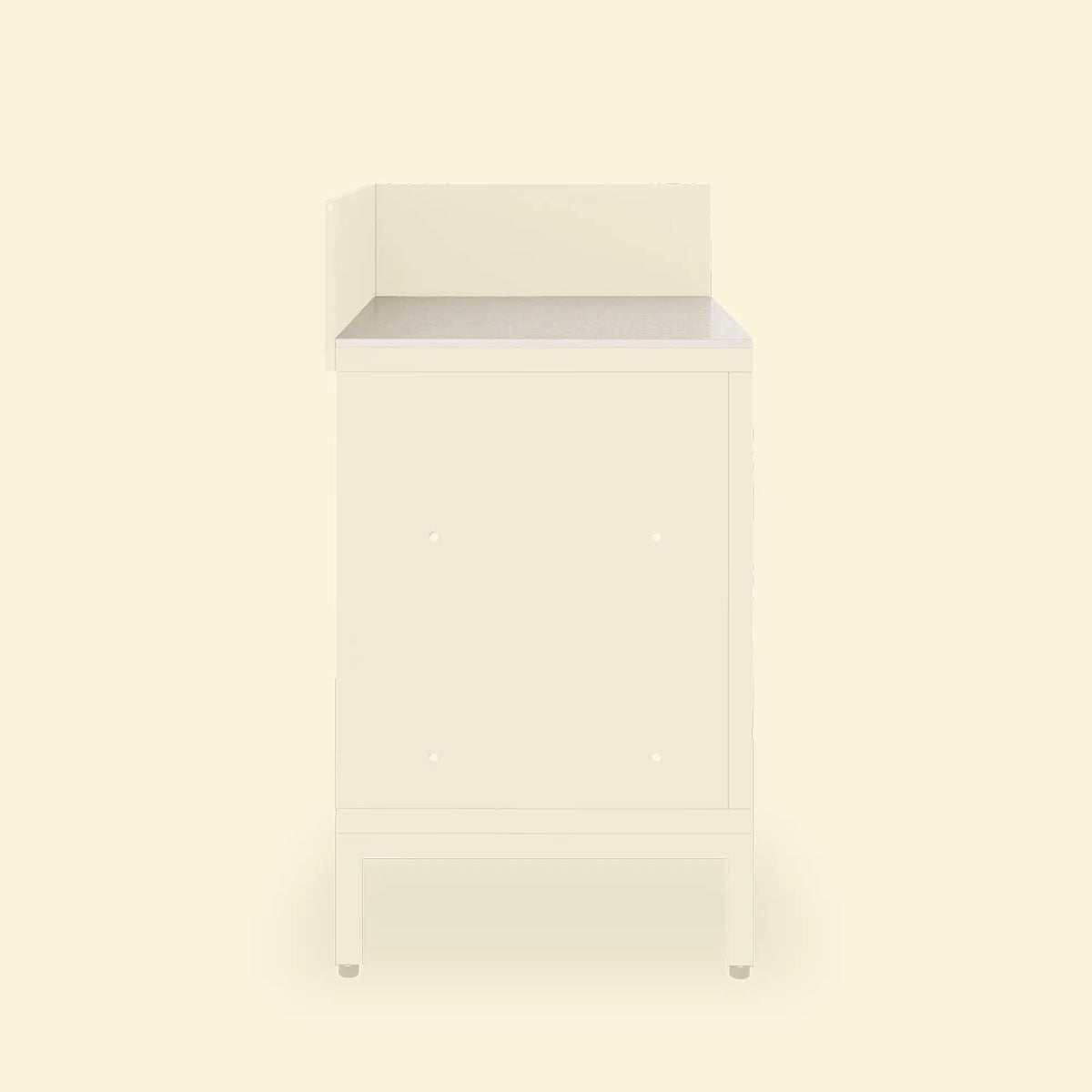 Module d'angle Pilotis avec plan de travail en céramique blanc.
::visuel:creme