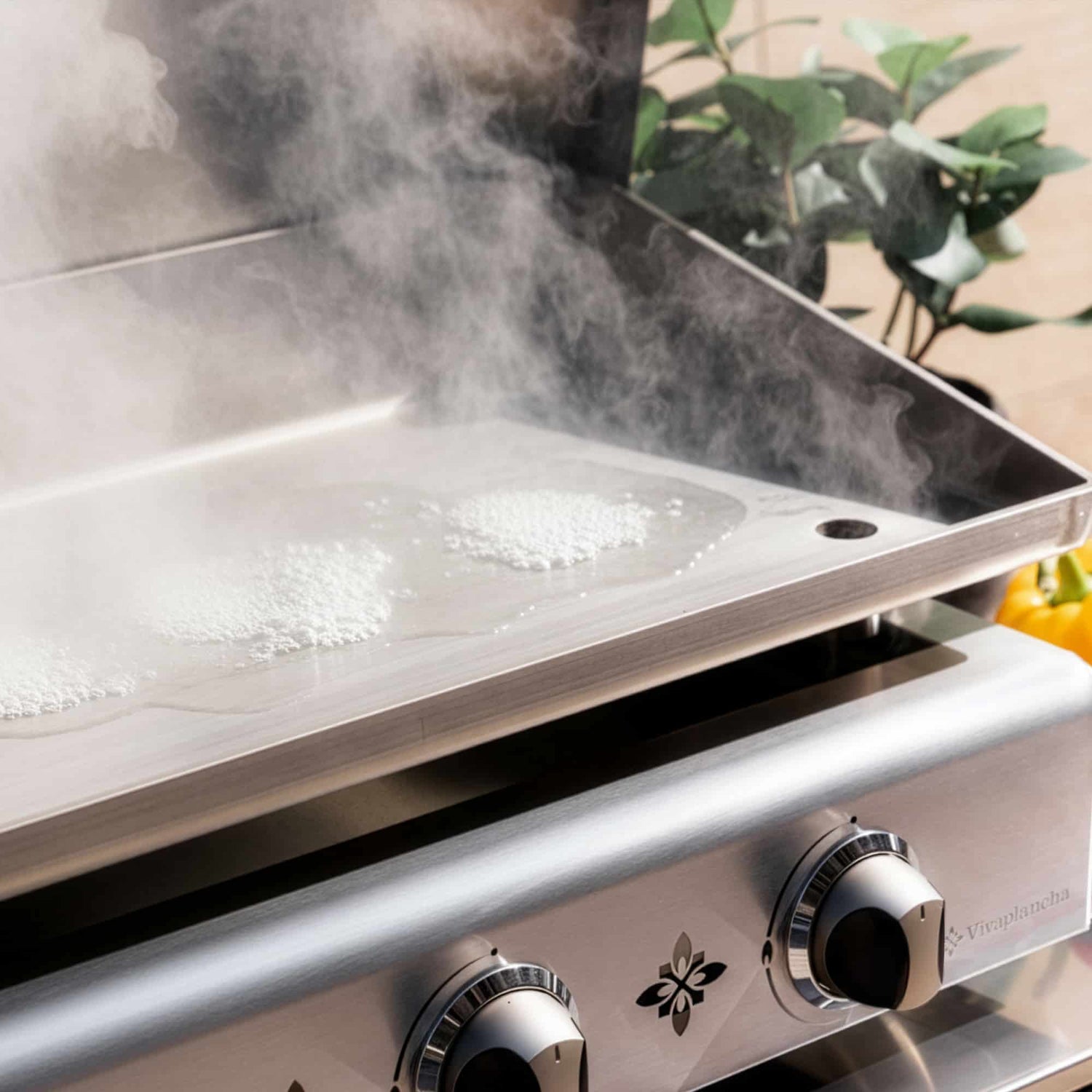 Mantenimiento de la placa de plancha Vivaplancha con agua caliente, eliminación de residuos después de la cocción